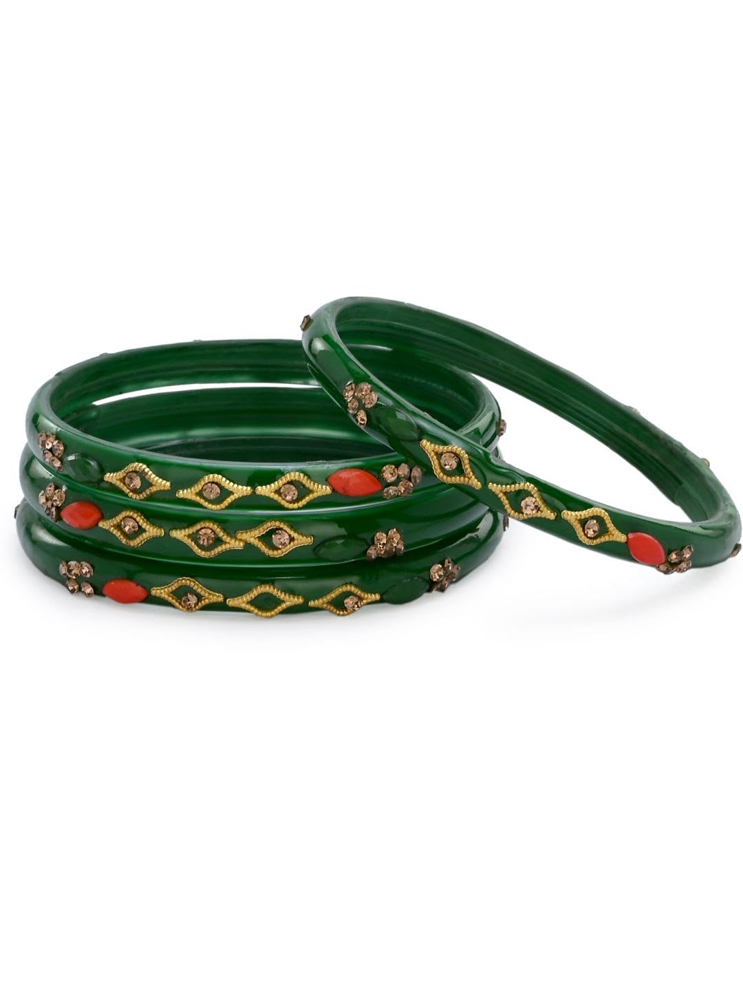 Fancy Party Bangle/Kada Set- Perfect For Wedding, Party & Functions, Glass, Green, Pack Of 4-image-36