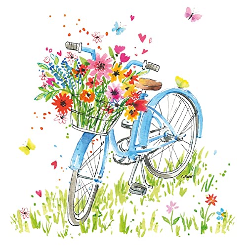 Servietten Blumen 20 Servietten Fahrrad mit Blumenkorb | Blumen | Frühling...