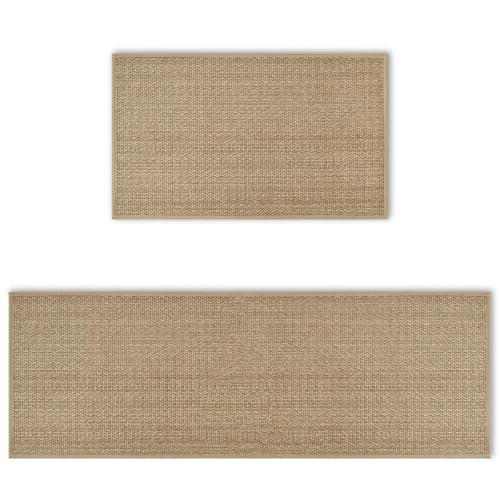 Artoid Mode Washable Non Slip Kitchen Rugs and Mats Set of 2, Rubber Backing Absorbent Kitchen Mats for Floor Front of Sink - 17x29 and 17x47 Inch