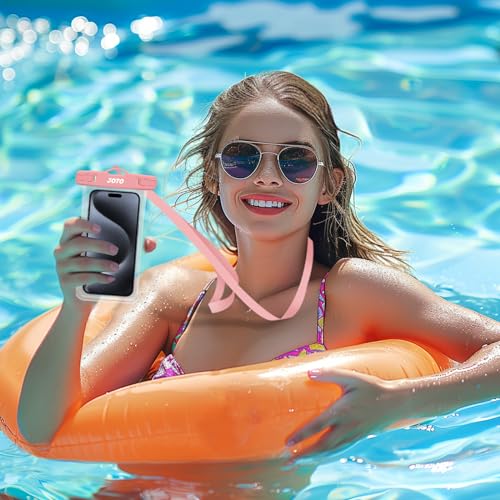 JOTO 2 Pack Waterproof Phone Pouch Case Up to 7", IPX8 Underwater Phone Case Cellphone Dry Bag for iPhone 17/Air 16 15 14 13 12 Pro Max Xs Max XR X 8 7 6S Plus SE/Galaxy S24 S23 S22 S21 -Blackpink
