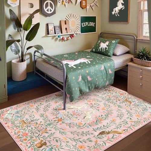 Tapete decorativo 5x7 pies lavable y antideslizante rosa miniatura 5