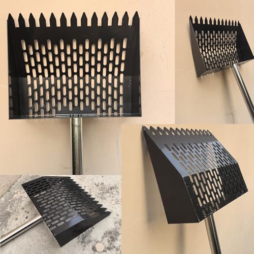 Image of 2 in1 Chicken Poop Scooper & Rake 10 Inch Chicken Scooper with Ergonomic Grip Adjustable Long Handle (22 to 62 inch) Sifting Shovel Stainless Steel Metal Poop Scooper