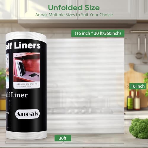Anoak Shelf Liner - Non-Slip Cabinet Liner, 16 Inch x 30 FT(360 Inch) Durable Waterproof Washable Oil-Proof for Kitchen Cabinet, Shelves, Refrigerator, Storage, Desks, Non Adhesive