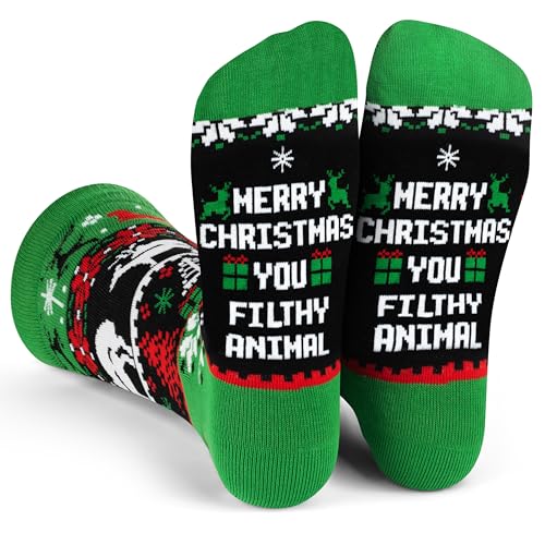 Lavley Merry Christmas You Filthy Animal Socks - Funny Christmas Clothing for Men and Women - Unisex One Size Adults