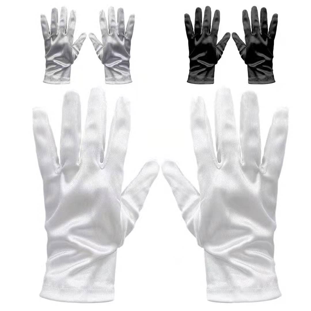 6 Pieces Short Satin Gloves Silk Opera Gloves 3 Pairs 1920s Bridal Fancy Dress Halloween Costume Wedding Prom Opera Gloves Wrist Short Classic Gloves Adult Unisex Skincare Soft Black White Silver