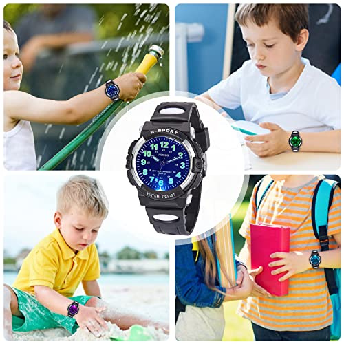 Juboos Kids Watches for Boys and Girls, 7 Color Dial Waterproof Analog Quartz Watch with Soft Band, Time Teaching Watch for Kids 5-16