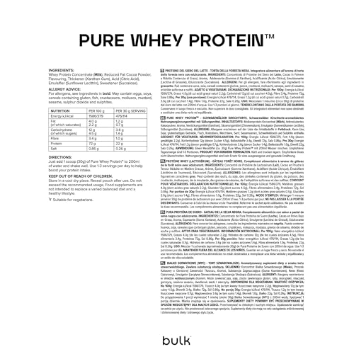 Bulk Pure Whey Protein, 500 g, 16 Dosis, Producto rico en proteínas, Bajo contenido en azúcar, Absorción rápida, Selva Negra, 5 g de BCAA por cacito, Los embalajes y envases pueden variar - Imagen 3