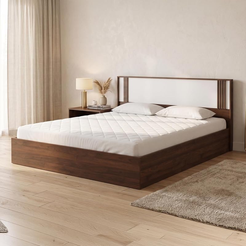 Image of Royaloak Baleno King Bed with Hydraulic Storage, Engineered Wood Bed with Melamine Finish, Dual Tone Headboard, Strong Bed Base, Modern Design, W 74.40 X D 80.70 X H 35.43 Inches