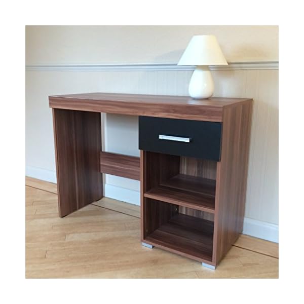 DRP Trading Black & Walnut Dressing Table - 1 Drawer & Shelf - Vanity Unit or Small Desk - Image 4
