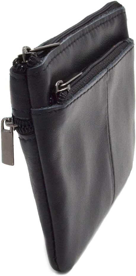 Freezx Women Genuine Leather Coin Pouch Zip Mini Purse Wallet Key Chain 3 Zipper