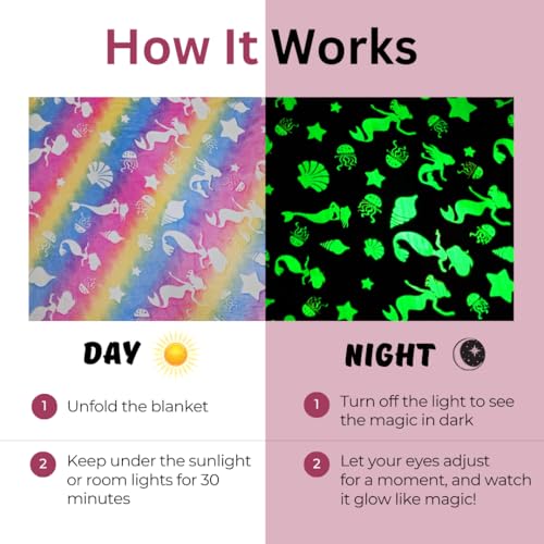 Image of Glow-in-the-Night Queen Size Blanket | AC-Friendly Mermaid Design | Lightweight All-Season Soft Fleece for Kids & Adults [200 x 152 cm] | Travel-Friendly for Flight & Train | Multicolor