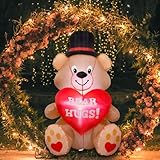 HOOJO 3.5 FT Height Valentines Day Inflatable Outdoor Decorations,Teddy Bear with Love Heart Blow up...