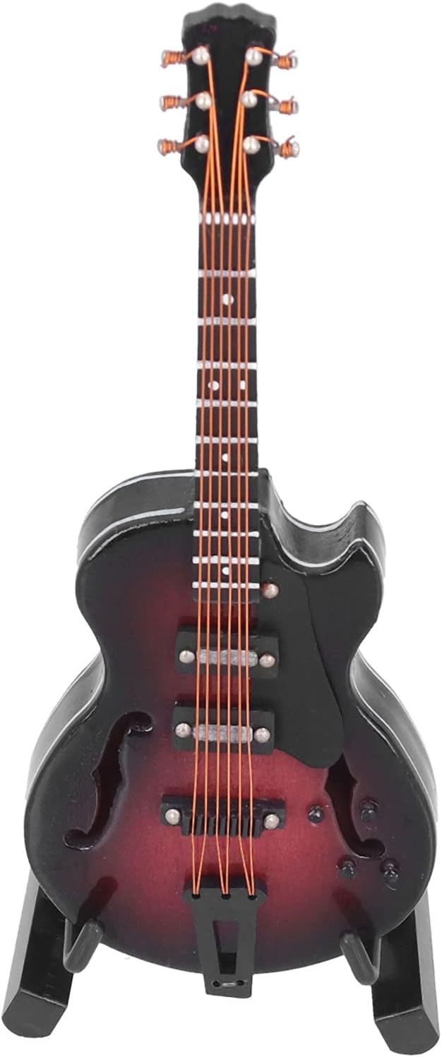 Guitar Model Mini Exquisite Decorative Handicraft Ornament for Home Office Decoration, Smooth Surface Fine Details Toy Guitar for Music Lovers, Hemu Plastic Metal