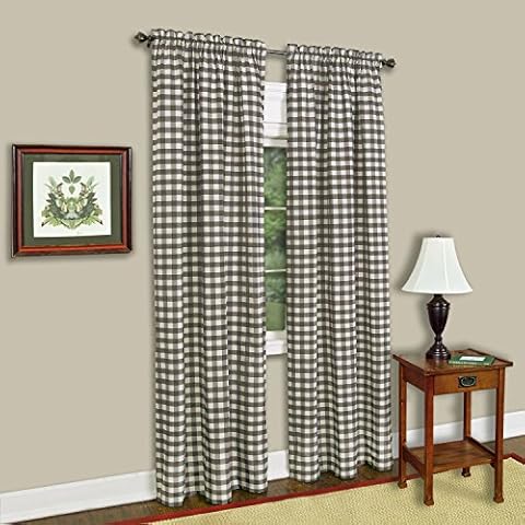 Achim Home Furnishings Single Panel Buffalo Check Window Curtain, 42" x 84", Taupe & Ivory Cover