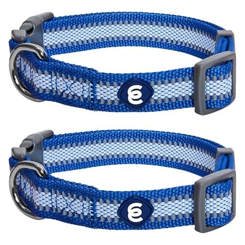 Blueberry Pet Essentials Pack of 2 Reflective Back to Basics Adjustable Dog Collars, Navy Blue, Medium, Neck 14.5"-20" Cover
