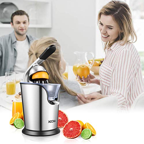 Aicok Electric Citrus Orange Juicer 160W Stainless Steel, Double Reamers, Soft Grip Handle, Easy to Use and Clean, Anti-Drip Spout