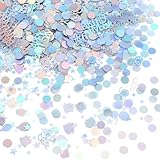 YBEATY Confeti de cumpleaños iridiscente con forma de estrella circular con forma de globo, decoración de mesa, decoración de fiesta para discoteca, manualidades, fiesta de cumpleaños