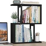 IGERI Desktop Bookshelf Shelf for Top of Desk - Black Small Organizer 3-Tier Shelves Storage Bookcase Hutch for Dorm Office College Table Top Organization Shelving Decorations for Women Office
