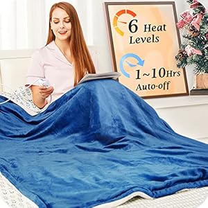 Mia&Coco Electric Heated Blanket Throw Flannel Sherpa Fast Heating 50″x60″, 6 Heating Levels & Up-to-10-Hours Auto-Off Timer & LED Display, for Home Office Use, Machine Washable, ETL Certified, Blue