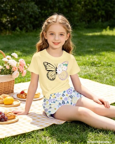 Image of Bestuline Girls Summer 2 Piece Outfits,Basic Short Sleeve Top & Shorts Set with Side Pockets,4-14Y