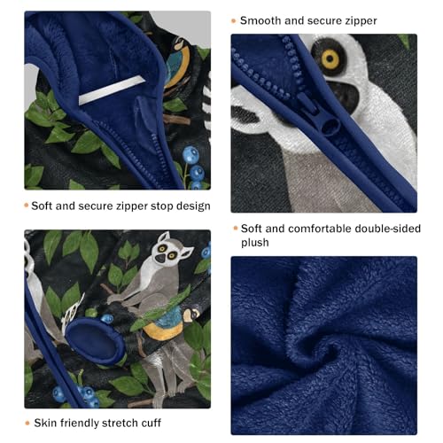 Lemurs Birds Berries on Black Toddler Fleece Jacket Girl Boys Hooded Fleece Jacket Coat Warm Outwear Zip-up 3-10T3