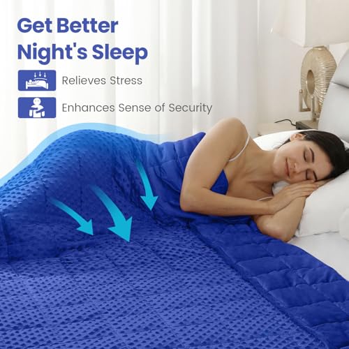 Image of Wemore Minky Dot Weighted Blanket for Adults King Size 25 lbs, Soft Cozy Heavy Blanket for Bed and Couch, Breathable Blanket for All-Season with Glass Beads, Blue 80 x 87 inches