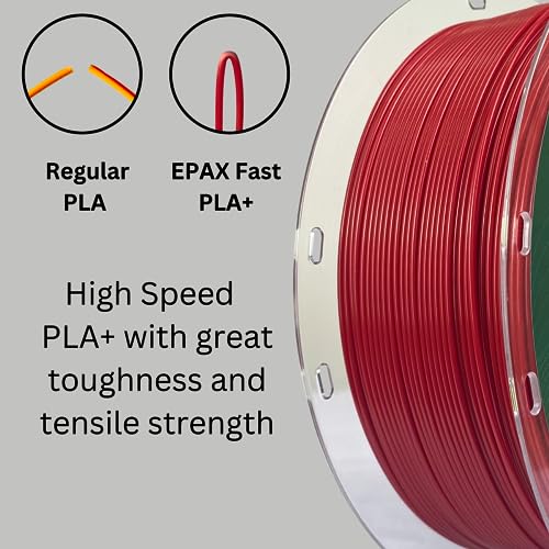 Image of EPAX High Speed PLA+ 3D Printer Filament, Fast PLA 3D Printing Filament, 1.75mm Diameter, Dimensional Accuracy + /- 0.03 mm, 1KG Spool, Fire Engine Red