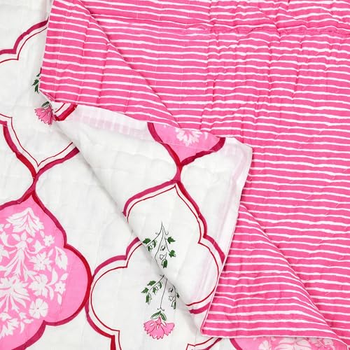 Image of BLOCKS OF INDIA Hand Block Printed Cotton King Size Quilt /Rajai | MUGHAL Pink