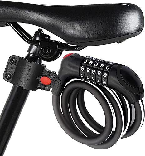 自転車ロック 鍵 ケーブルロック 防水 錆びにくい 亜鉛合金 バイク ダイヤルロック ワイヤーロック 頑丈 チェーンロック 5桁 パスワード自由設定 カギ不要 長1200mm 横断面直径12mm 防盗 接続ホルダー付 (反射ケーブル)