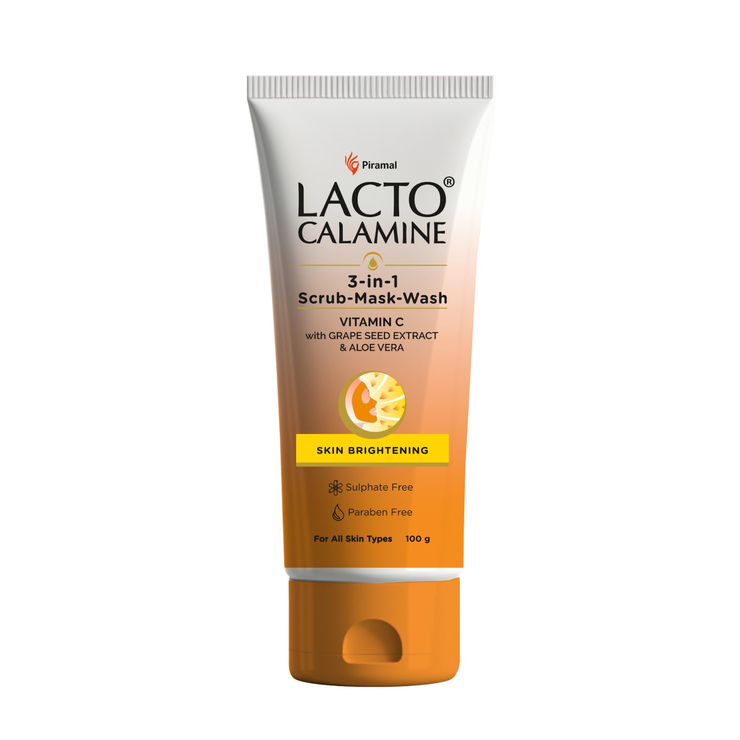 Sponsored Ad - Lacto Calamine 3-in-1 Vitamin C Face Scrub-Mask-Wash for Skin Brightening Effect | 100ml x 1 | Multi-action Vitamin C Face Wash, Face Scrub, Face Mask with Kaolin Clay, Grape Seed Extract & Aloe Vera