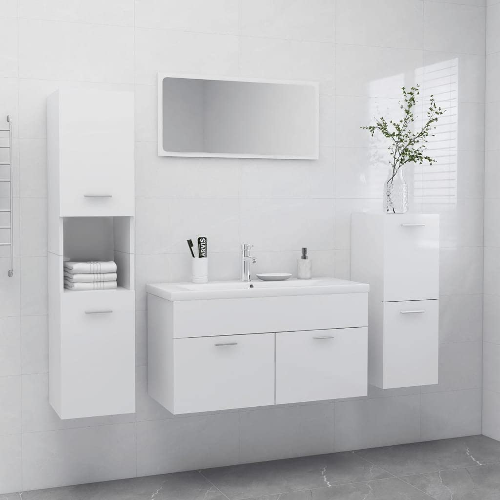 Artículos para el hogar, juego de muebles de baño, madera de ingeniería blanca brillante, muebles de traje