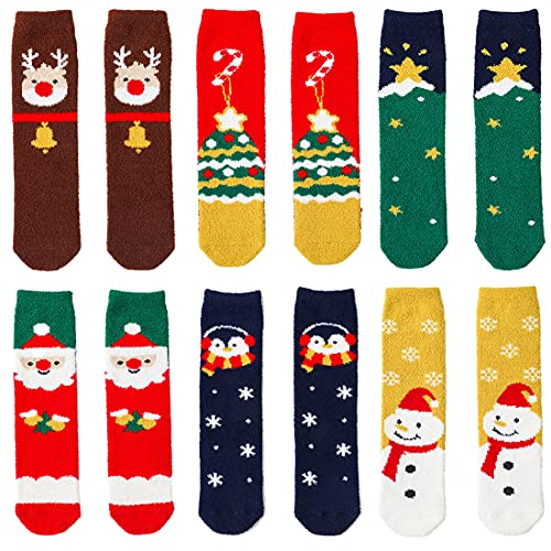 MarJunSep Kids Christmas Fuzzy Socks Toddler Christmas Gifts Stocking Stuffers Cozy Fluffy Knee High Long Calf Boot Socks 1-7 Years
