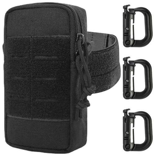 MUCHER Molle Tasche Taktische Armtasche Hüfttaschen EDC Utility Fanny Pack Rucksack-Zusatztaschen mit 3 Haken für Outdoor Wandern Jagdcamping Training (Schwarz)