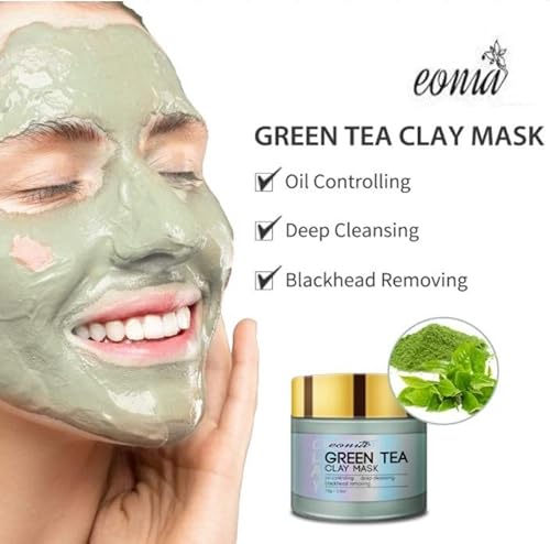Eonia Turmeric Clay Mask - Green Tea Detox Clay Mask - Dead Sea Minerals Mud Mask, Spa Facial Mask Set, 2.5 Oz Each #TOP5