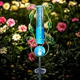 WONDER GARDEN Solar Rain Gauge Outdoor, Hummingbird Decorative Rain Gauges Outdoors Best Rated with Blue Crackled Glass Ball, Freeze Proof Water Rain Measure Gauge for Yard Patio Lawn Decor