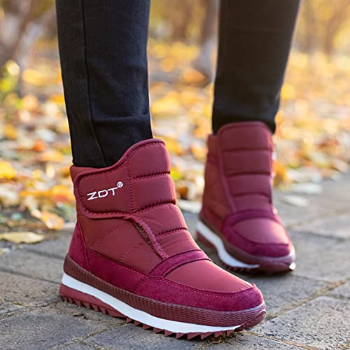 [IJGE] スノーブーツ スノーシューズ レディース 防寒 撥水 大きいサイズ 滑らない ショート丈 スノーブーツ メンズ ダウンブーツ ウィンターブーツ 冬 雪道 凍結路面 防水 防滑ソール 24.0cm 防寒 ボア 防雪 女性 レッド 婦人靴 2枚目