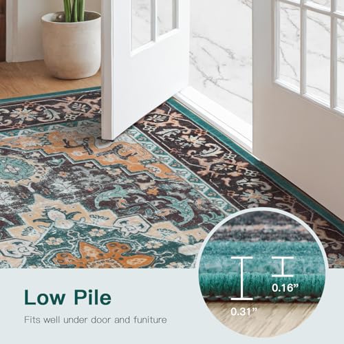 Lofus 6x9 Area Rugs for Living Room, Washable Area Rug, Rugs for Bedroom, Kitchen, Vintage Boho Carpet, Soft Non-Slip, Low Pile Large Area Rug for Office Dining Room, Floral Green