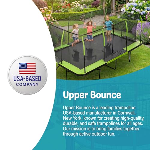 Image of Upper Bounce Rectangle Trampoline Set with Top-Ring Enclosure Net, Outdoor Backyard Recreational, Gymnastics Activity for Kids and Adults, High Weight Capacity 500 lbs