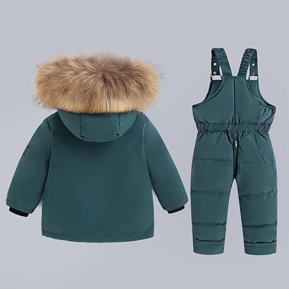 Toddler Boys Girls Winter Down Coats Snowsuit Outerwear 2Pcs Clothes Hooded Jacket Snow Ski Pants Outfits Set, Snowsuit for Toddler, Ski Suit Pants