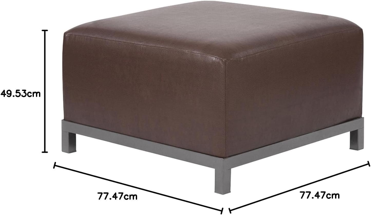 INDIAN DECOR 41465 Patio Ottoman with Cover, Upholstered Foot Stool Coffee Table Ottoman Bench, Seating Futniture for Both Indoor & Outdoor Home and Office, Metal Frame, Cushion Brown