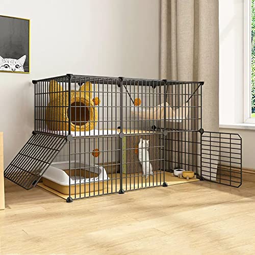 屋内用猫ケージ囲い、大型猫ケージ、猫用プレイペン ペット用プレイペン、小型ハンマー + はしご + 猫用ハンモック + 猫用巣 + 猫用トイレ + 猫用ボウル + 猫用爪とぎポスト付き(111x49x73cm)