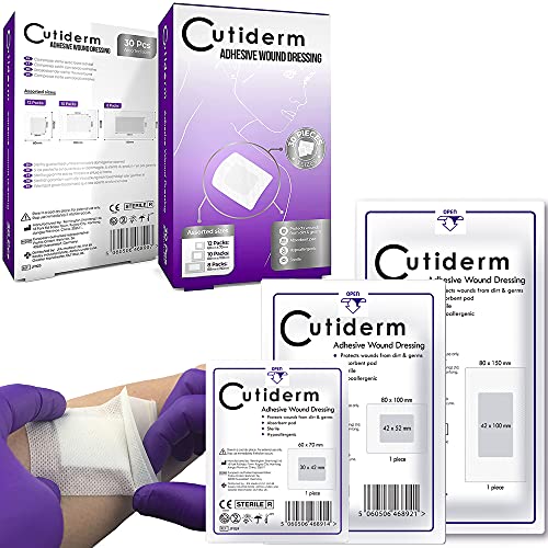 Cutiderm Lot de 30 pansements adhésifs assortis adaptés aux coupures et écorchures, ulcères de jambe diabétique, ulcères de jambe veineux, petites escarres Cover