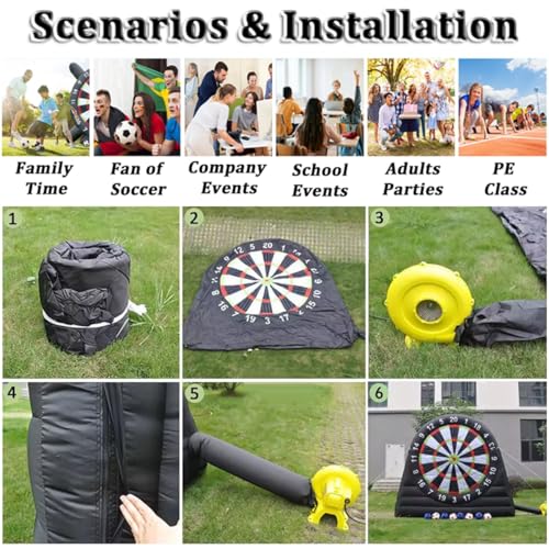 VFMVOYNZ Aufblasbare Fußball-Dartscheibe, tragbare Fußball-Trainingshilfe mit Gebläse und 8 aufblasbaren Bällen für Outdoor-Sportspiele und Kick-Dartboard-Spiele, Selbstklebende Darts – Bild 3