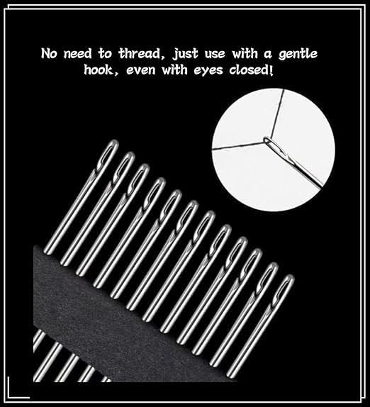 Wickston Self Threading Hand Sewing Needles Set – Quick Thread Needles for Clothes Repair, Embroidery, Stitching, Leather Craft, 30 Pcs, 6 Sizes, Easy Thread Side Slot (30 Pcs Self-Threading Needles) 1