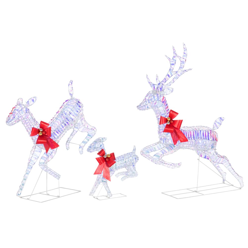 BAKAJI Familie 3 Rentiere Lichter Weihnachten Warmweiß für Außen Hirsche Weihnachtsmann LED Dekoration 3D Dekoration Rentier Außentür Garten Terrasse IP44