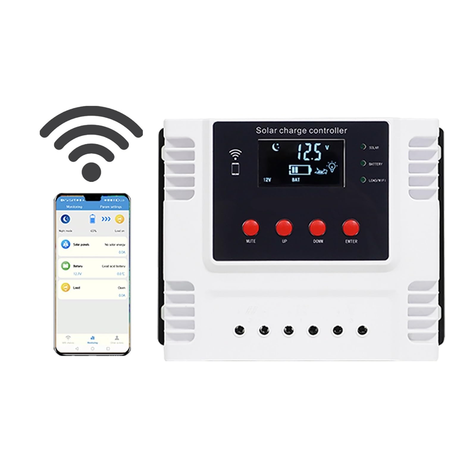 Kontroler ładowania słonecznego, Inteligentny regulator ładowania słonecznego PMW z kontrolą aplikacji Wi-Fi dla 12 V/24 V/48 V 10A 20A 30A 40A 50A 60A(10A)