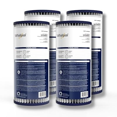 Whirlpool 10" x 4.5" Whole House Water Filter WHKF-WHPLBB, Full Case of 4 Pleated Filters, NSF Certified 20-Micron Rating Reduces Sediment, Fits Most 4.5 inch Diameter Standard Water Filter Housings