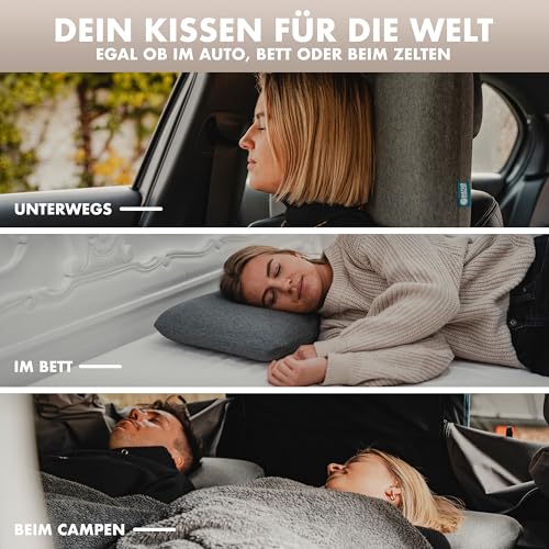 NATURBUMMLER Reisekissen Memory Foam [SafeSleep+] Kleines Campingkissen (50x30x10 cm) – waschbar & kompakt – perfekt für Camping, Zelten, Outdoor & Urlaub (Grau)