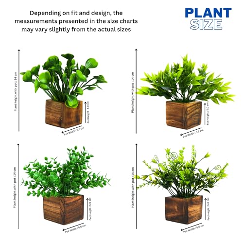 Image of Decorebugs Artificial Potted Plants in Wooden Pot (4 Pack) Eucalyptus Plants Small Plants for Home Decor | Office Decor |DB-8148