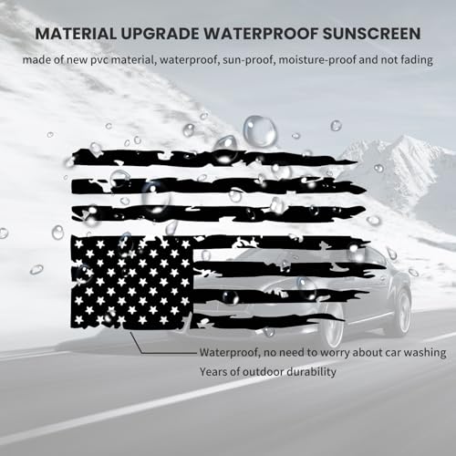 Image of 1 PC Distressed American Flag Vinyl Decal, 20.47x11.81 Inch US Flag Truck Tailgate Decal, Universal for Pickup Truck Tailgate Car Door Sides Windshield Decoration (Black)